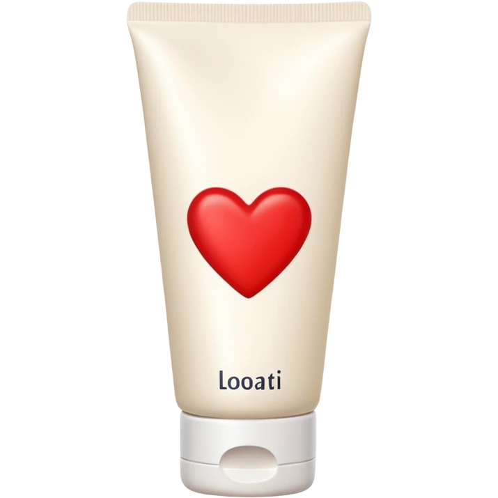 A white cream lotion paste tube with a red heart label on it emoji