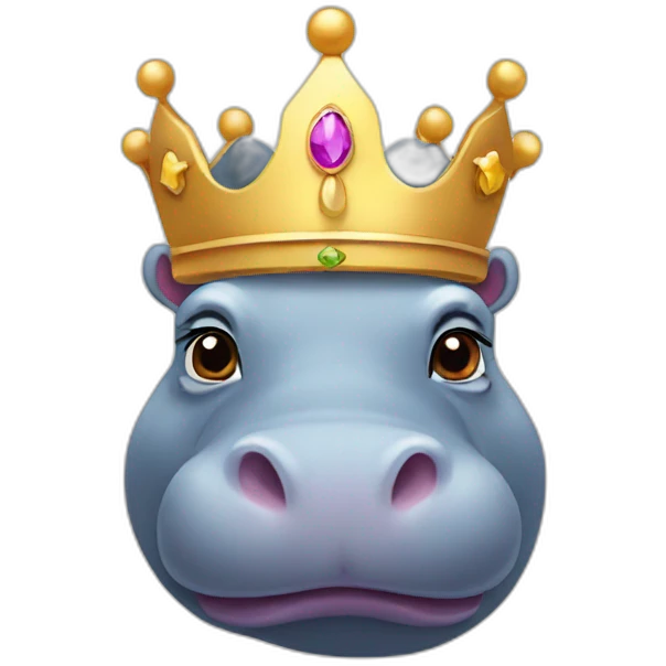 cute hippo in a crown emoji