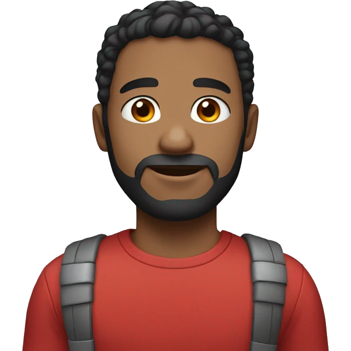 man  with red t-shirt have black hair, light skin, blue eyes emoji