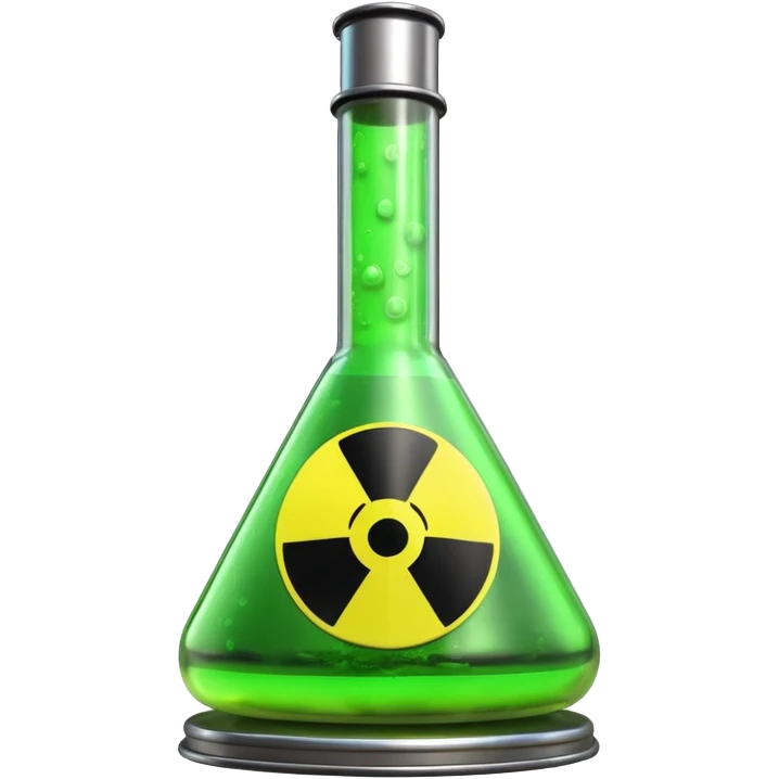 3D render of Reactor Rod, toxic waste aesthetic, neon green bubbling liquid, caution yellow metal, industrial warning texture. emoji