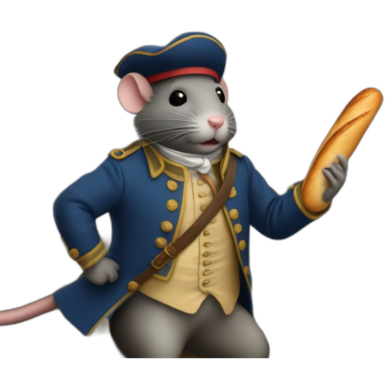 a French rat with a beret and a baguette who makes a revolution in 1789 emoji