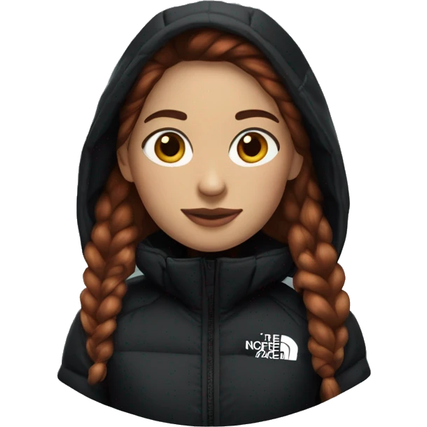 White burgundy haired Girl wearing black northface parka emoji