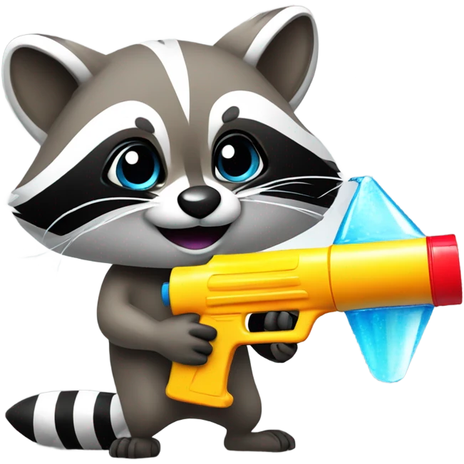 Raccoon with a water gun emoji