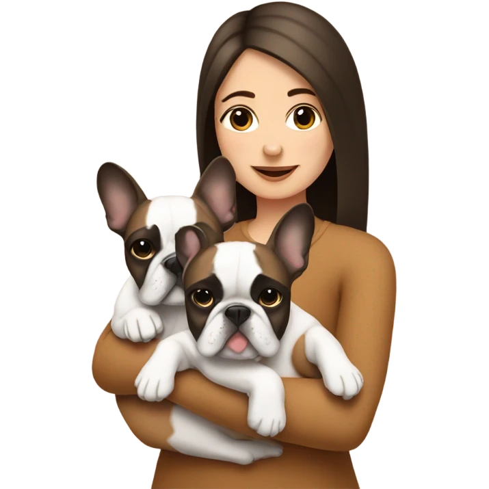 media length brunette girl cuddling two french bulldogs  emoji
