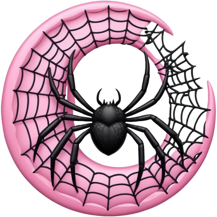 Pink crescent moon with black spiderweb pattern emoji