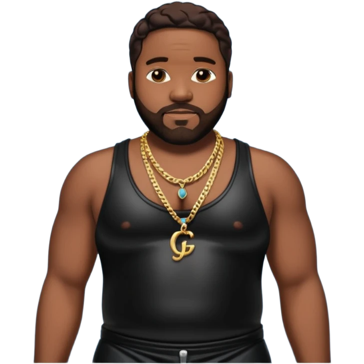 Gerald Levert with dark brown hair, latex black baggy pants, shirtless with necklace emoji