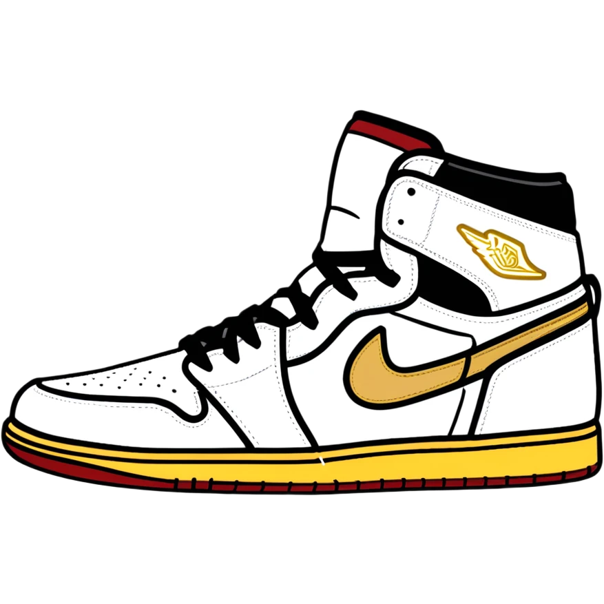 Jordan 1 sneaker, all black with a metallic gold swoosh emoji