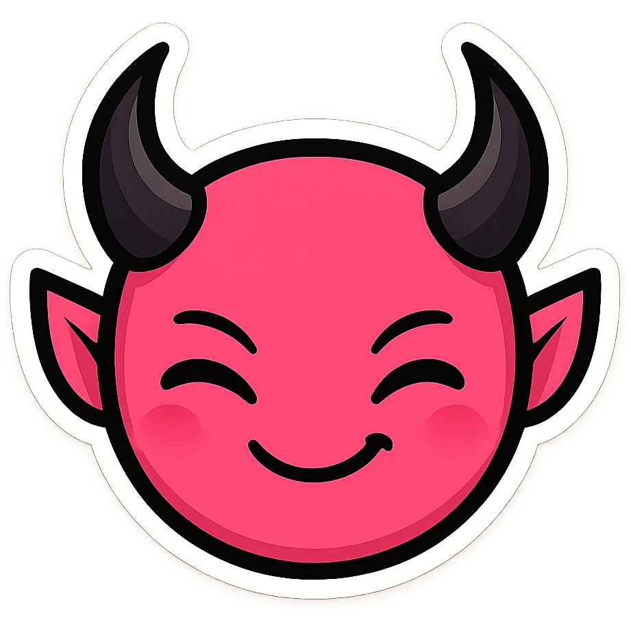 devil emoji in chibi style with hot pink and black colors, elegant horns, playful smile, modern aesthetic emoji