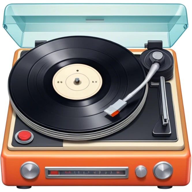 Icon for Vinyl Record Collecting: a stack of vintage vinyl records, with a turntable needle on one record, and a retro record player nearby. The icon should convey the nostalgia and passion for collecting vinyl records. Transparent background. emoji