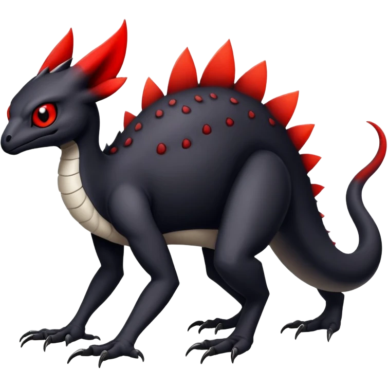 a white exotic edgy vernid-fionbr-Fakémon-creature, with black belly and red eyes, full body emoji