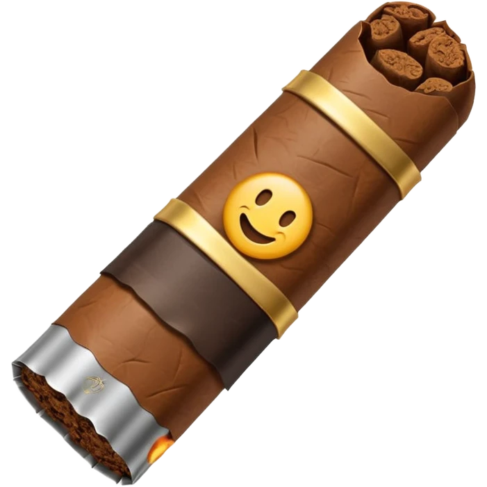 Emoji-style cigar icon, dark brown wrapper, subtle smoke, minimalistic, clean silhouette, metal details, no gold emoji