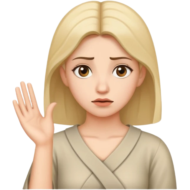 Woman with one hand near temple, tilted head and confused expression emoji