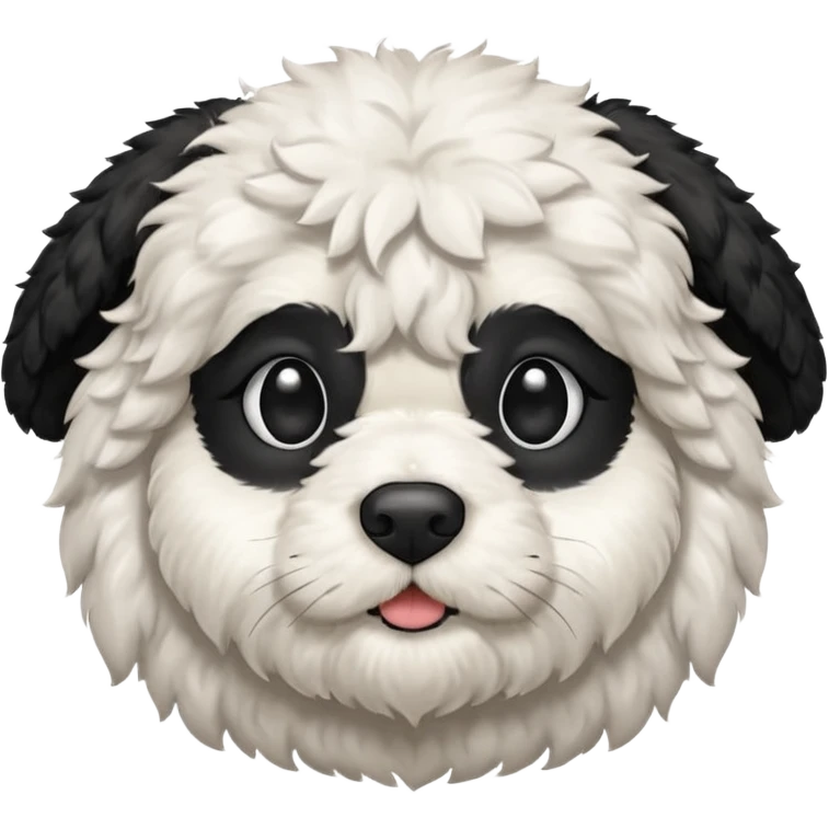 black and white cockapoo - give him a white chest, black ears, black top of the head, black fur covering his eyes, but then a white snout and a white patch of fur on his forehead  emoji