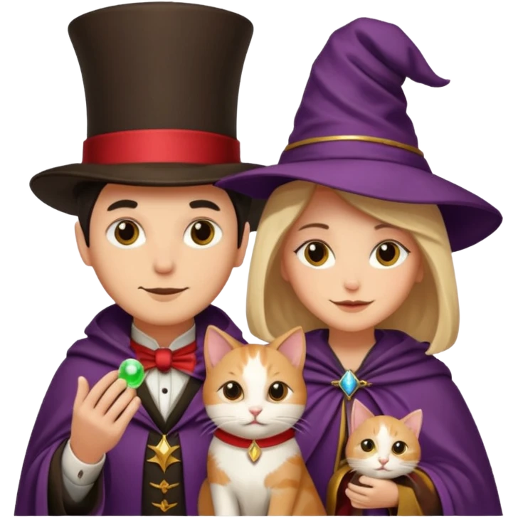 magician couple and their pet cat emoji