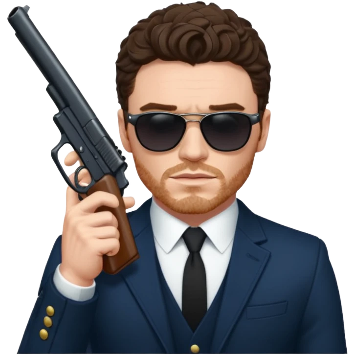 Richard Madden as his character in the Bodyguard TV series, with sunglasses on and a gun in his hand. emoji