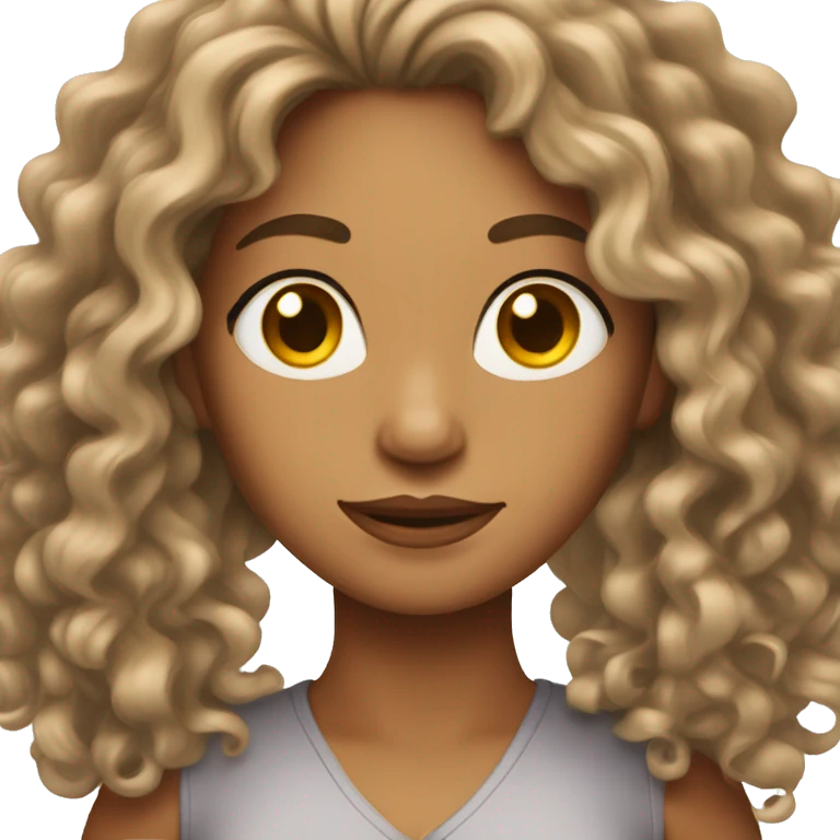 woman tan skin with long curly hair emoji