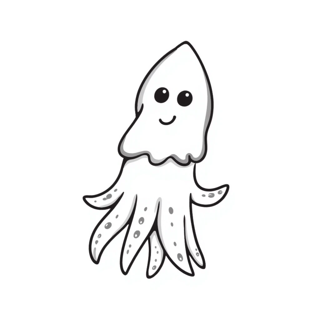 Happy squid with cute expressive eyes and wiggly tentacles emoji