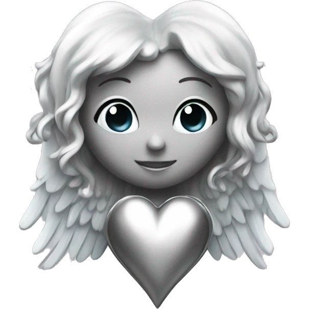 Silver chrome heart with angel halo emoji
