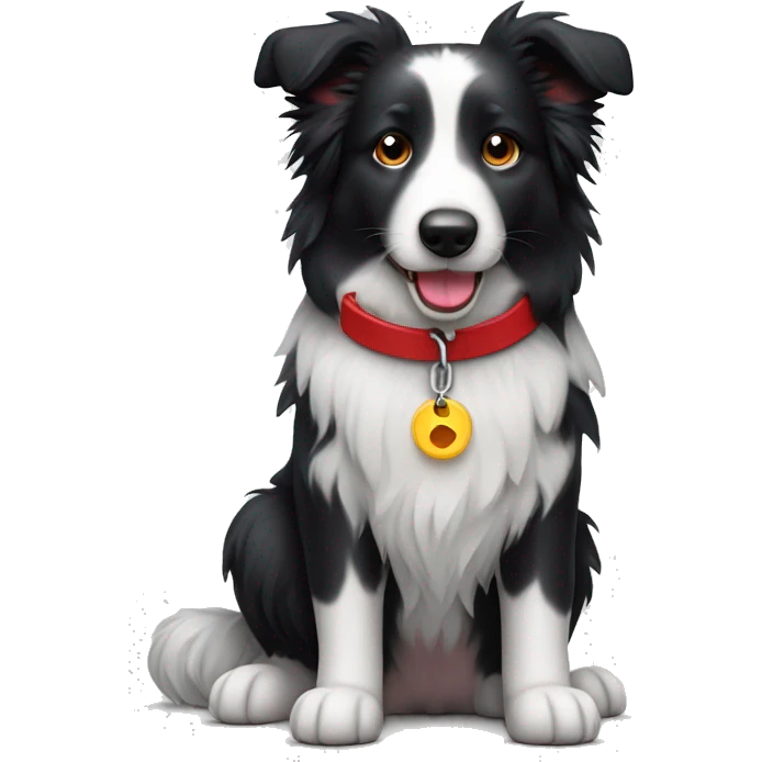 Hairy Border collie with red leash emoji