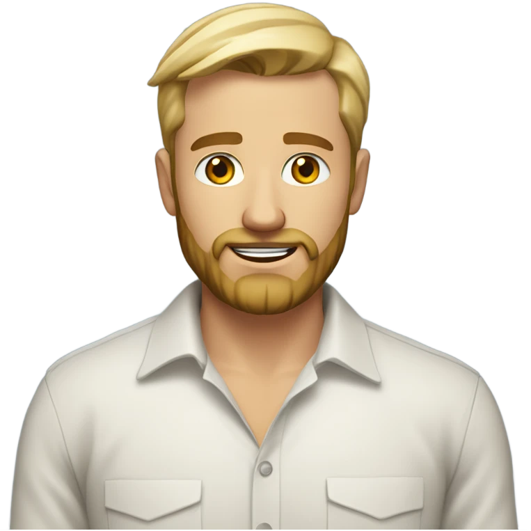 english man, short hair blonde, blonde medium length size full beard, in a smart unbuttoned shirt. emoji