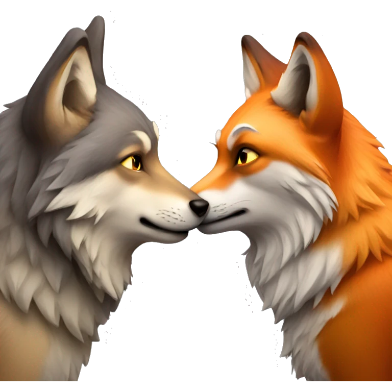 Wolf and fox kissing emoji