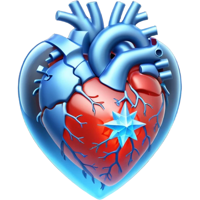 A translucent 3D heart with a sci-fi blue star inside emoji