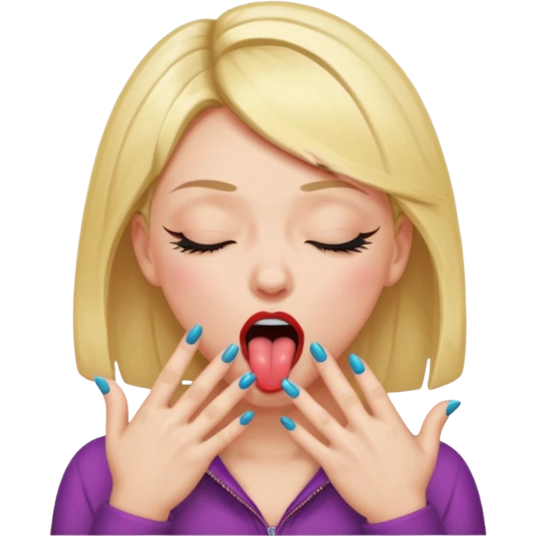 hyped up girl biting down on her tongue eyes closed hands closed with nails thumb sticking out, blushing and has eyelashes emoji