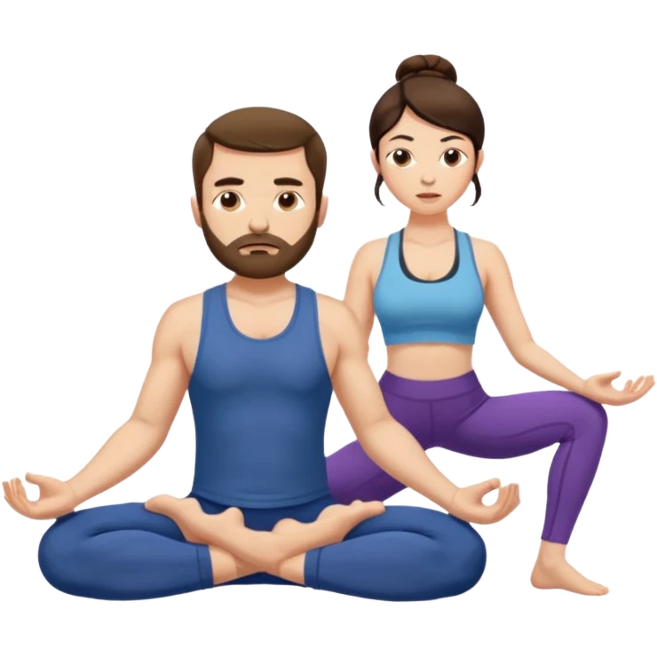 scottish man with stubble, brunette woman doing yoga emoji