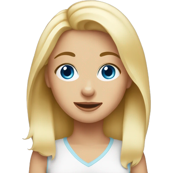 Blonde girl blue eyes holding spitz  emoji