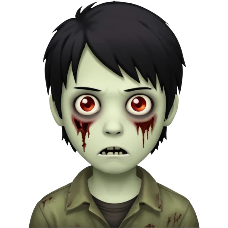 Boy, zombie, black hair, medium long, emo, shaggy, dark, spooky, creepy expression  emoji