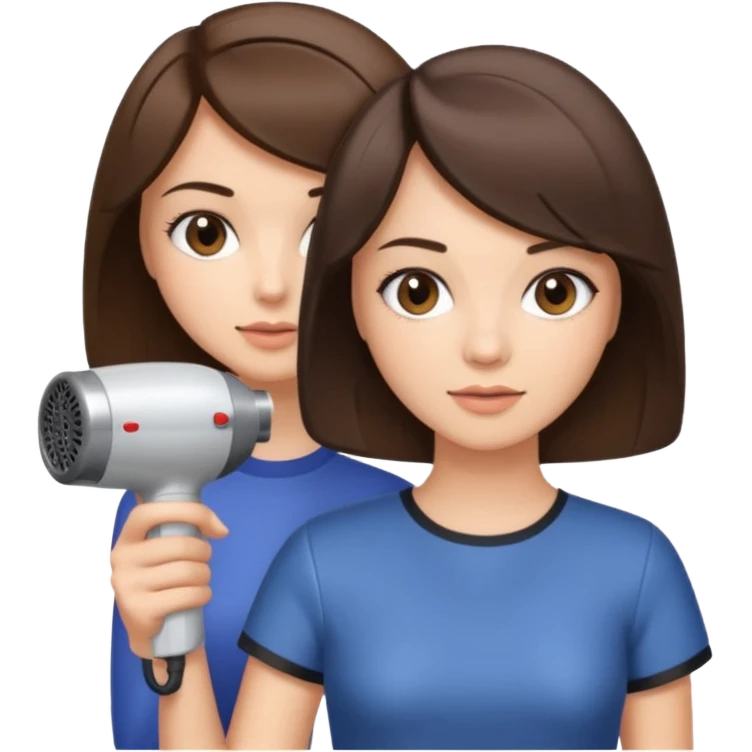 brunette bob girl hair stylist holding a brown hair dryer emoji