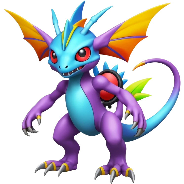A 3D CGI model of a randomly-colored cool badass Fakémon-Pokémon-Digimon-Spectrobe-creature (full body) emoji