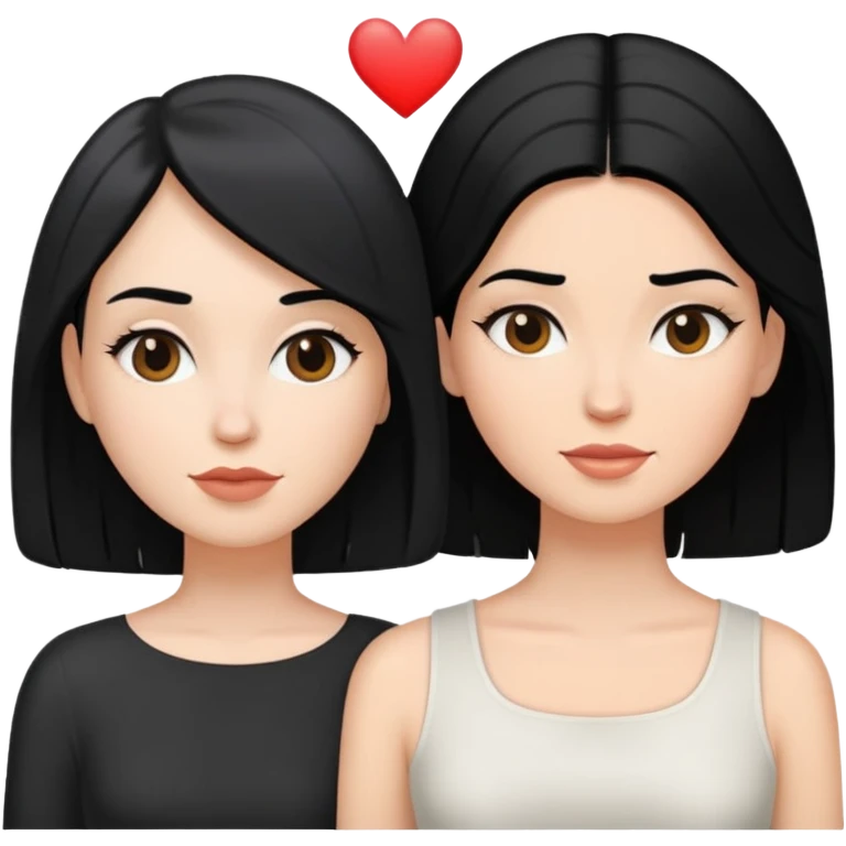 two lesbians in love, both are white and both have black hair, one long and one short emoji