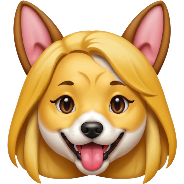 model girl with dog ears and dog tongue, styled like the iOS emoji Snapchat dog mask, winking emoji