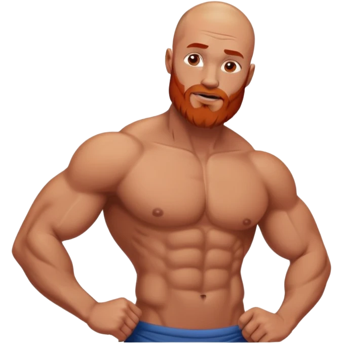 Muscular man with  no hair and red beard posing without a shirt emoji