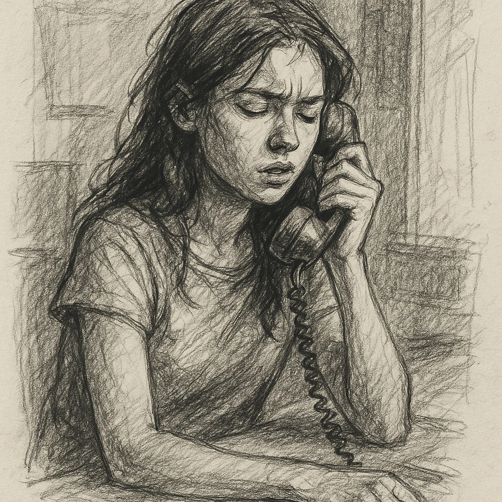 girl talking on telephone in her room emoji