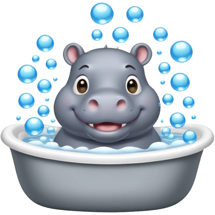 happy hippo with bubbles in bathtub emoji