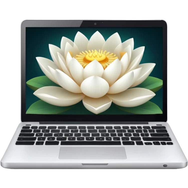 a laptop on a white lotus flower emoji
