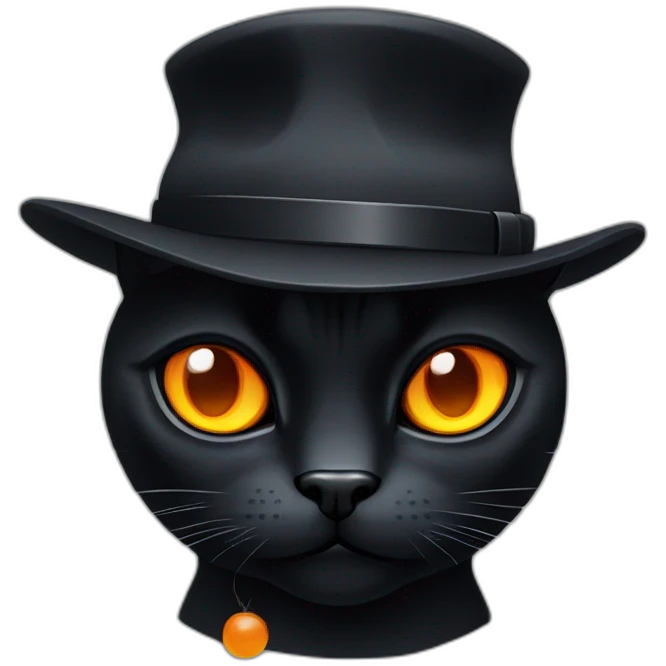 black cat with orange eye and mafia hat emoji
