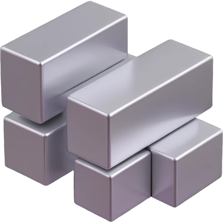 three long steel blocks, two on the bottom and one on top, 3D cartoon style, metallic shine, rectangular shape emoji