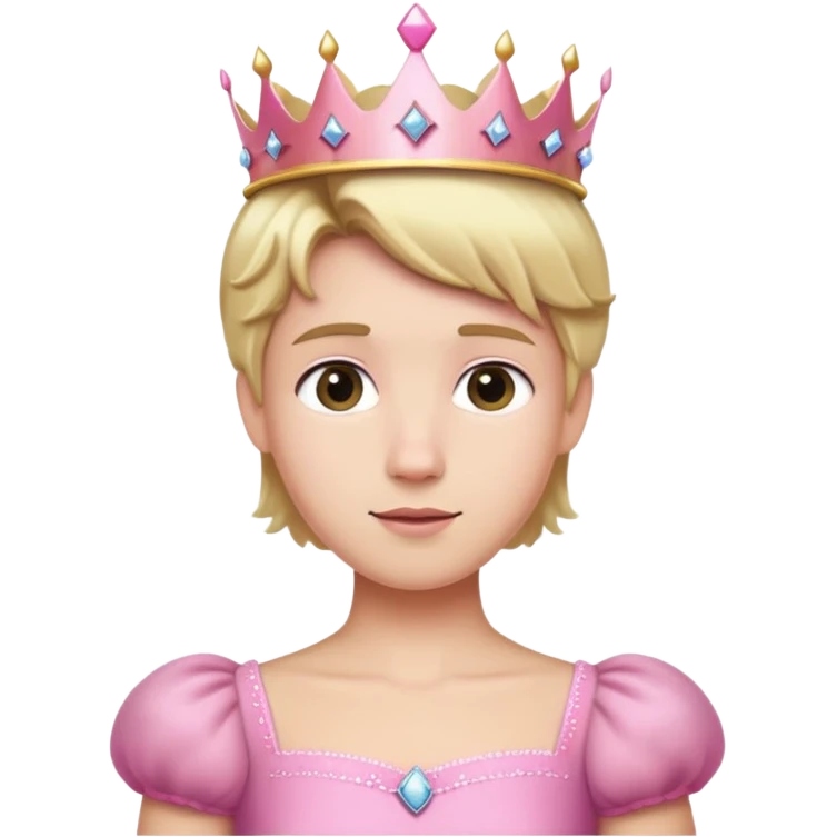 Man with a short blond hair, a pink dress and a princess crown emoji