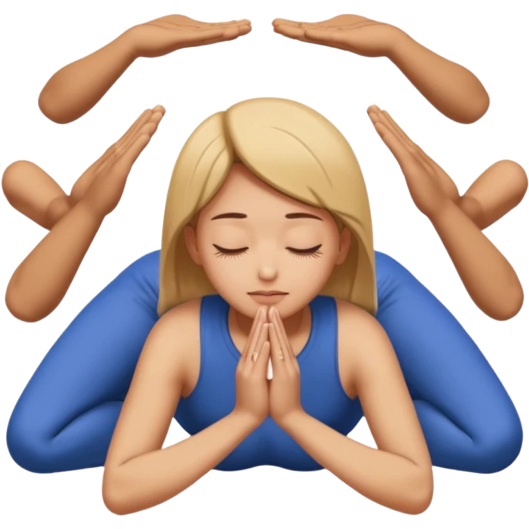 apple style emoji of a person lying face down on the ground with hands pressed together in a prayer-like gesture above their head, pose suggests deep submission, apology, or asking for forgiveness, with Thai text above the person emoji