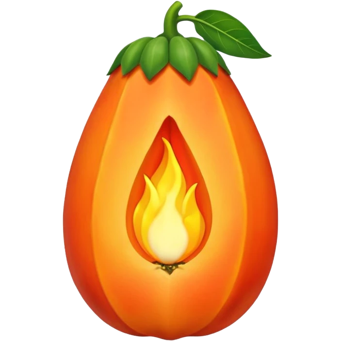 I want the shape and the color of the original papaya fruit, however, the fruit itself should be contitued by a flame emoji