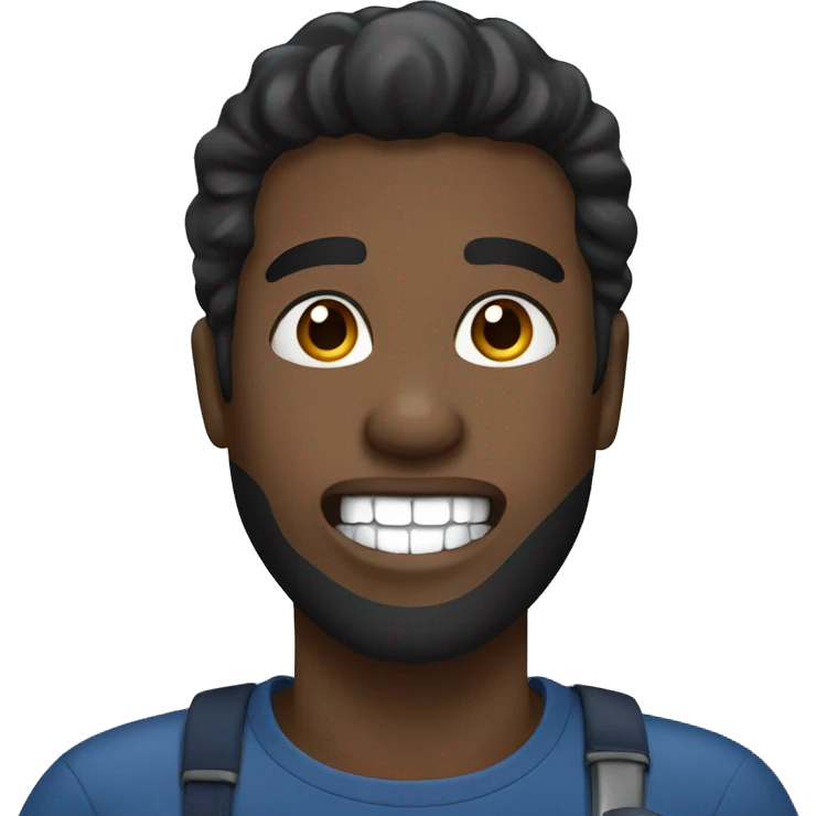 black guy with black hair wearing dark blue t-shirt brushing his teeth emoji