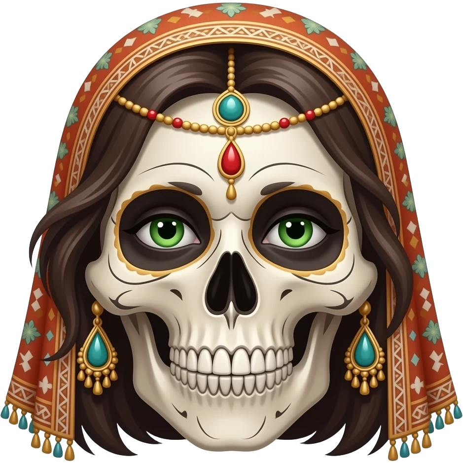 gypsy skull woman face half, indian, hindu, green eyes emoji