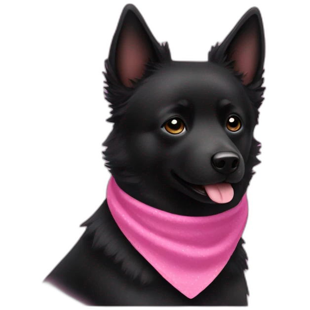 black schipperke that only have black hair, short hair and who wears a pink bandana around his neck emoji