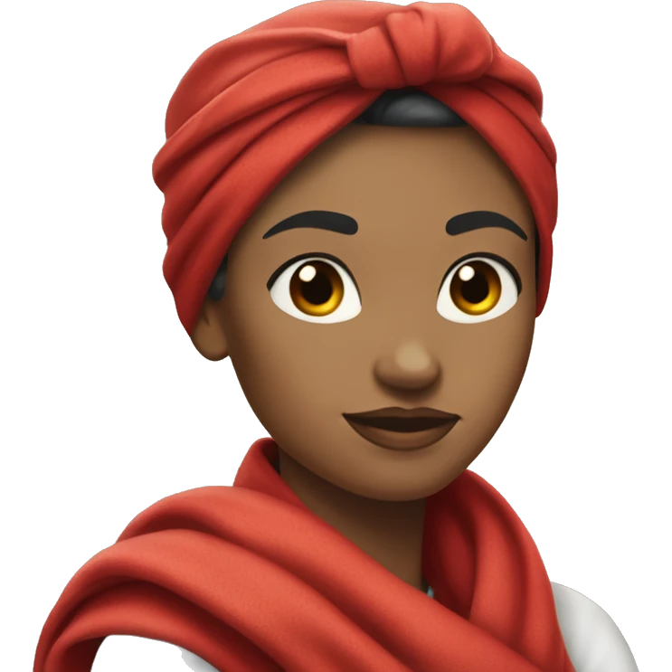 white woman Rosie the Riveter with red scarf shows biceps emoji
