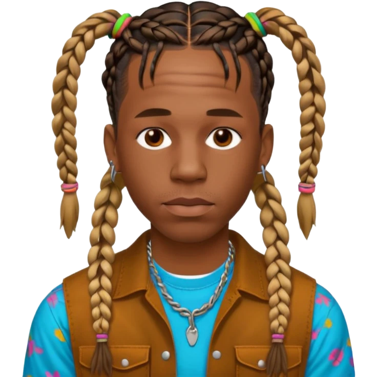 Travis Scott with braids and a gay shirt emoji