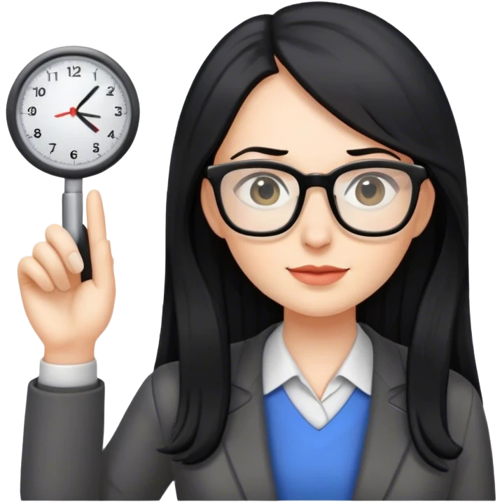 pale female teacher with long black hair, wearing glasses emoji