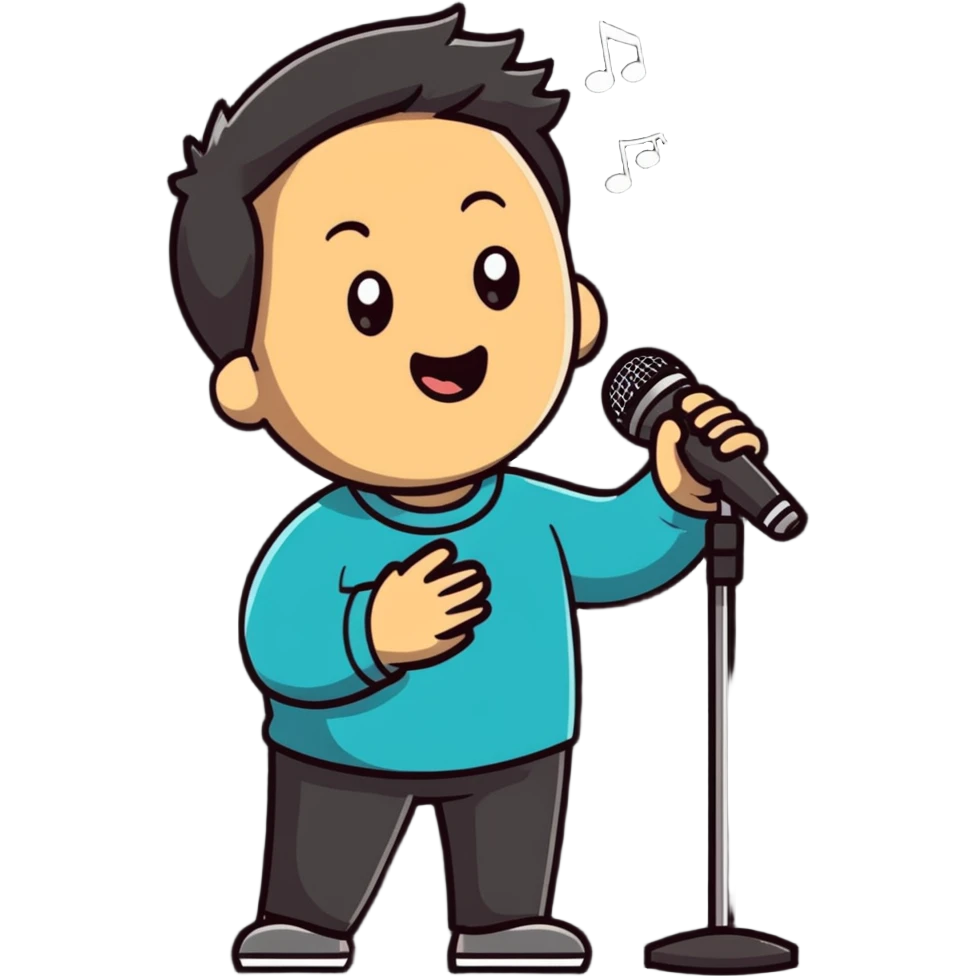man aged about 30 singing emoji